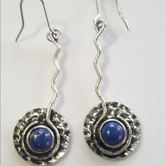 Lapis Lazuli Hammered Plate~ Tribal Ethnic Wavy Spiral Swirl Disc Platter Dangle - Picture 6 of 15